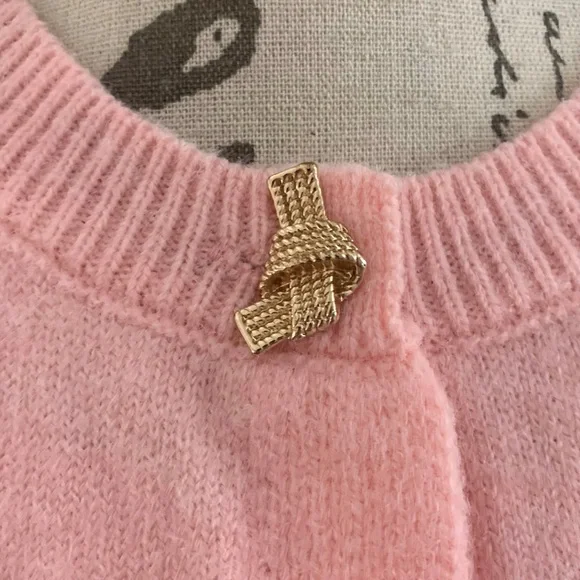 NEW Elegant Decorative Gold and Pearl Button Front Cardigan Sweater Light Pink S - Picture 2 of 9